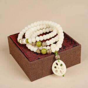 FengshuiCo White Jade Bodhi Lotus Root Mala Harmony Necklace Bracelet
